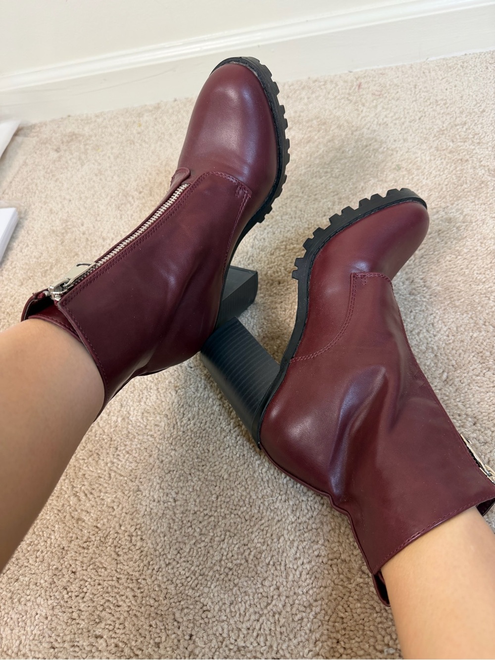 Forever 21 Wine Red Chunky Heel Ankle Boots